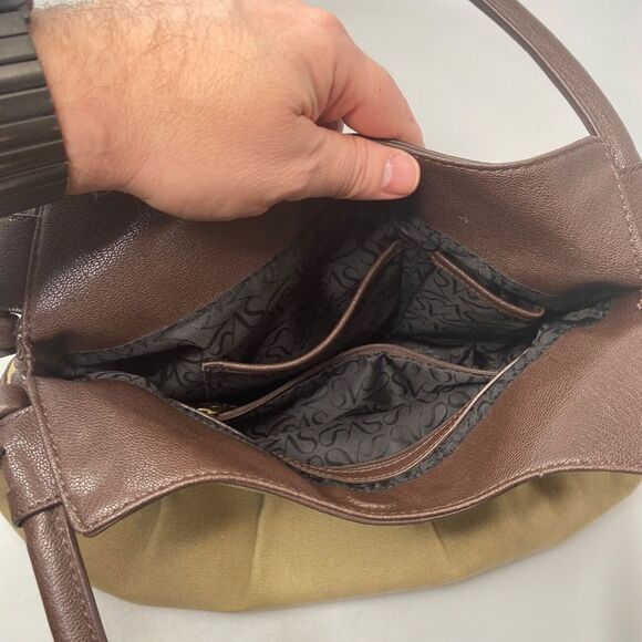 Simply Vera Vera Wang Shoulder Bag Hobo Purse Pebbled Leather Canvas - Picture 9 of 13